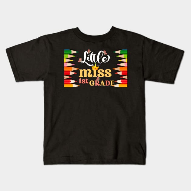 Little Miss First Grade Back To School Kids T-Shirt by raeex